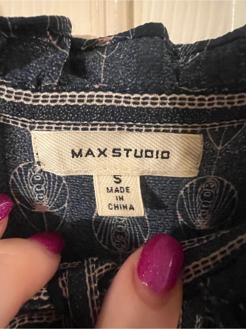 Like New Max Studio Cottagore Navy Blue Patterned Maxi Dress Size Small - Picture 10 of 16